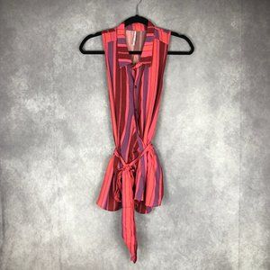 Free People Mackenzie Striped Point Collar Sleeveless Tie Wrap Top Size Small